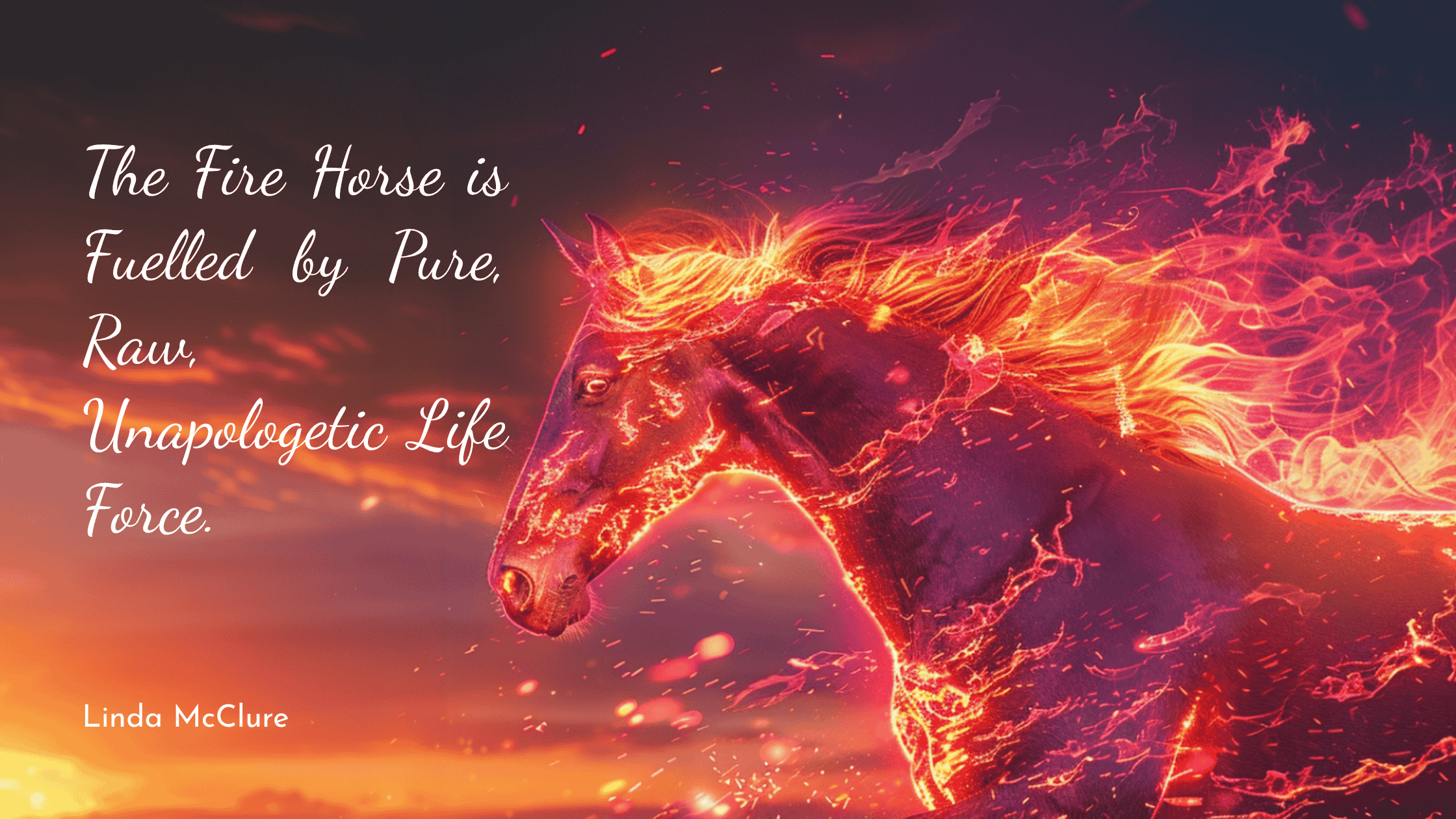 A powerful image of a horse made of fire and flame, galloping with energy. It represents the theme of the blog post: the shift to the Year of the Fire Horse and finding the courage to act.
